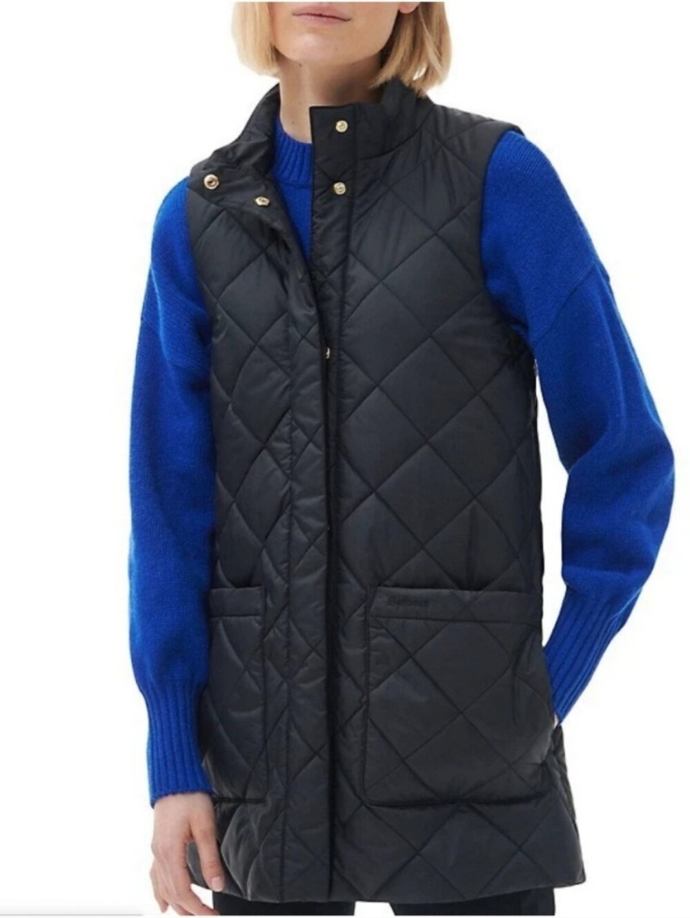 Barbour Cosmia Liner Black Quilted Gilet Vest Modern Heritage Snap Pockets Sz 14